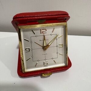 Westclox 1960s Red and Gold Vintage Travel Alarm Clock